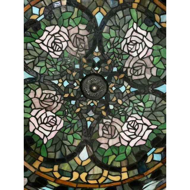 Pink Vintage Rose Petal Tiffany Style Table Lamp With Brass Base For Sale - Image 8 of 16