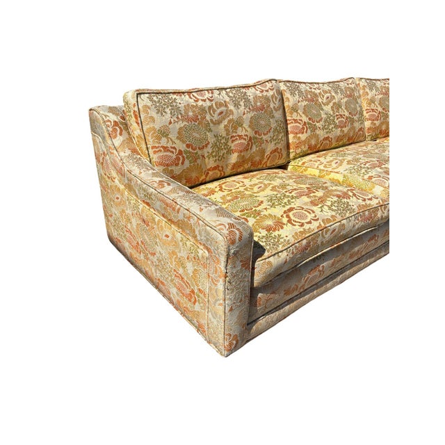 Textile Mid-Century Chrysanthemum Floral Embroidered Parsons Sectional Sofa W/ Daybed For Sale - Image 7 of 14