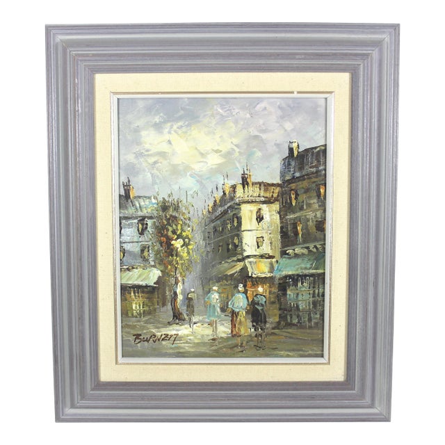 1950’s Signed Caroline Burnett Paris France Oil Painting, Framed, Small Original Art Vintage European City Scene For Sale