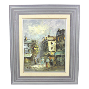 1950’s Signed Caroline Burnett Paris France Oil Painting, Framed, Small Original Art Vintage European City Scene