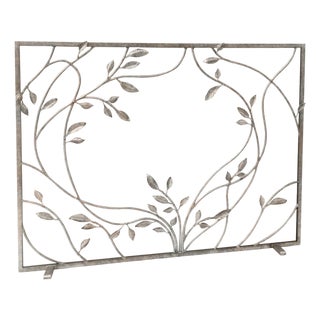 Aged Silver Swirling Jasmine Vines Fireplace Screen For Sale