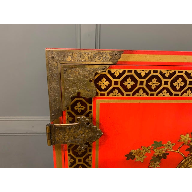 Red Lacquered Chinoiserie Cabinet on Stand, 1920 For Sale - Image 9 of 18