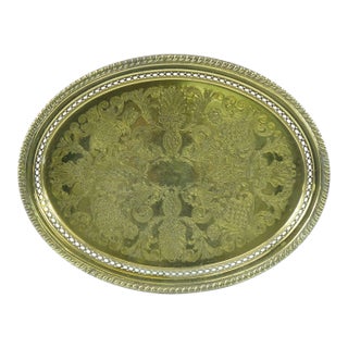 Mid 20th Century Carved Brass Tray For Sale