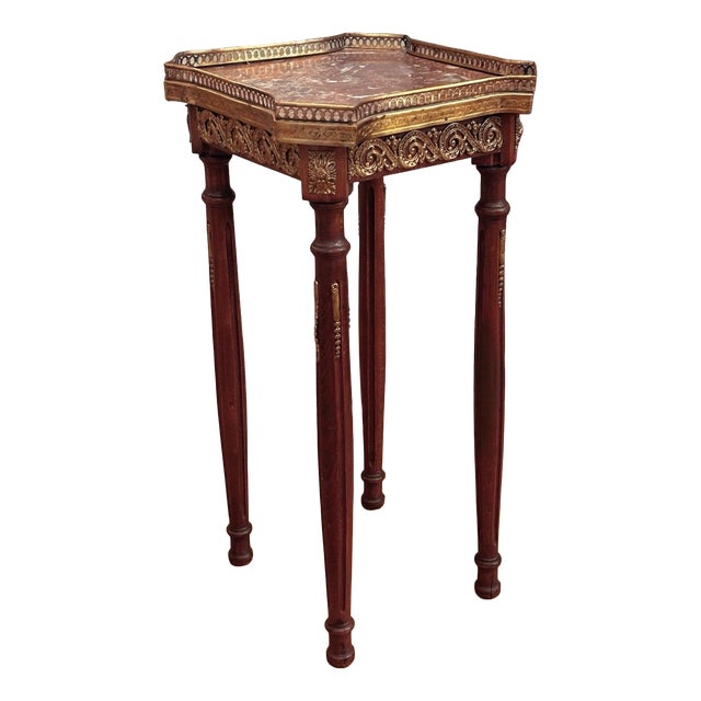 Antique French Side Table with Marble Top and Ormolu Mounts For Sale