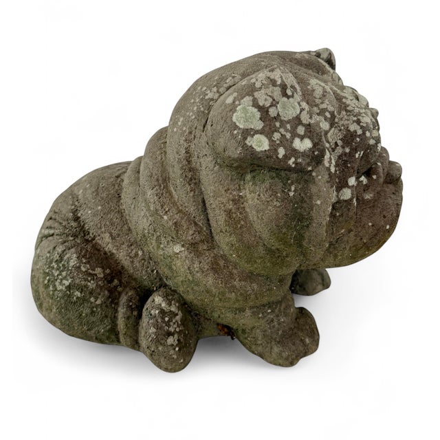 Vintage English Bulldog Garden Ornament Dog Statue With Weathered Patina For Sale - Image 10 of 12