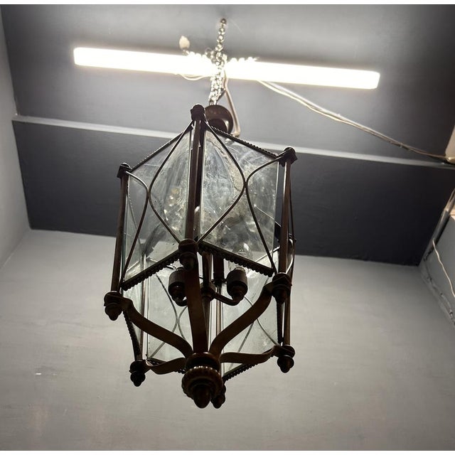 1950s Vintage Bronze and Glass Lantern, Italy, 1950s For Sale - Image 5 of 7