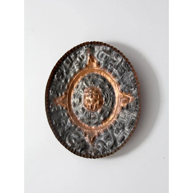 Mid-Century Copper Decorative Aztec Calendar Plate For Sale - Image 6 of 9