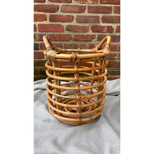 Beige Vintage Open Bamboo Basket With Handles For Sale - Image 8 of 11