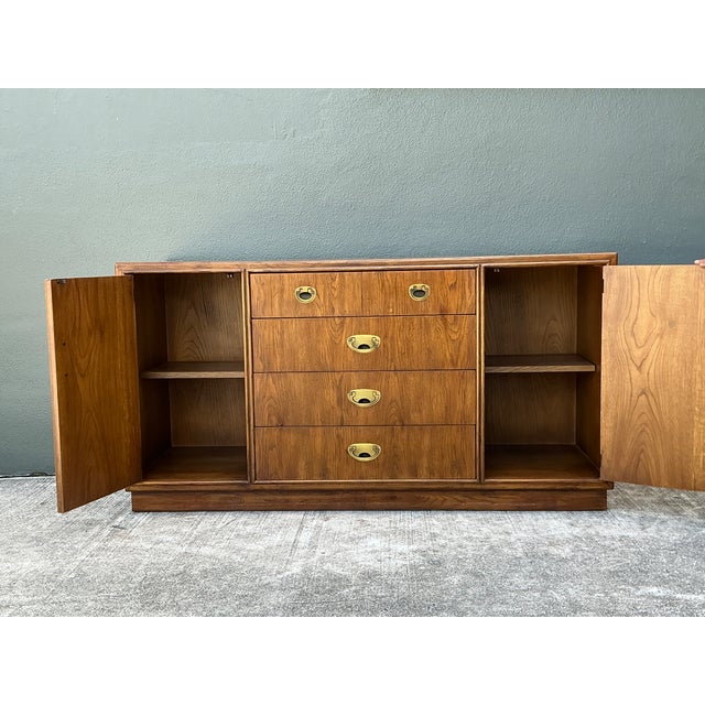 Vintage Drexel Campaign Sideboard With Brass Accents For Sale In West Palm - Image 6 of 12