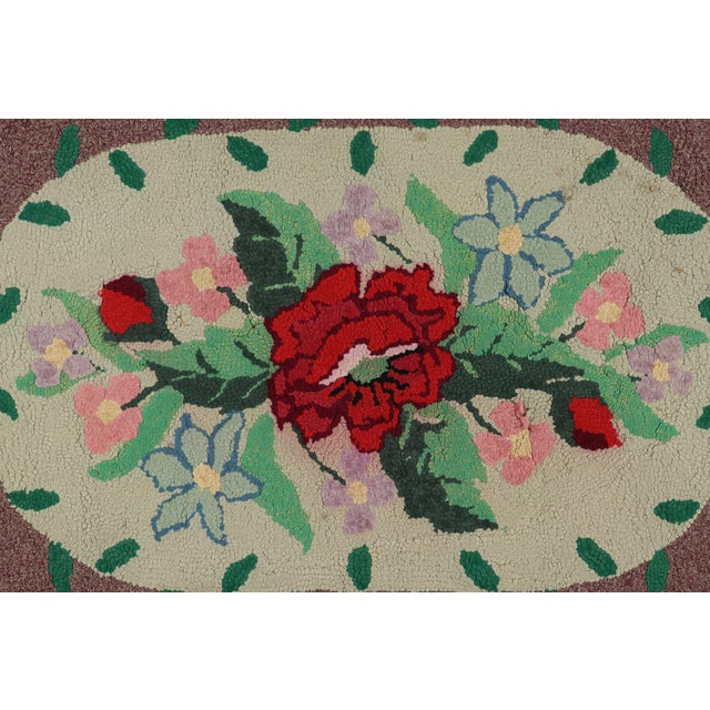 Rug & Kilim Antique Hooked Rug in Purple With Floral Medallion & Patterns From Rug & Kilim For Sale - Image 4 of 8
