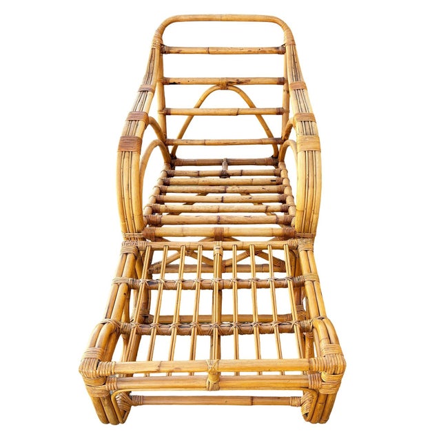 Restored Mid-Century 3-Stand 1949er Reed Rattan Chaise Lounge W/ Ottoman For Sale - Image 13 of 16