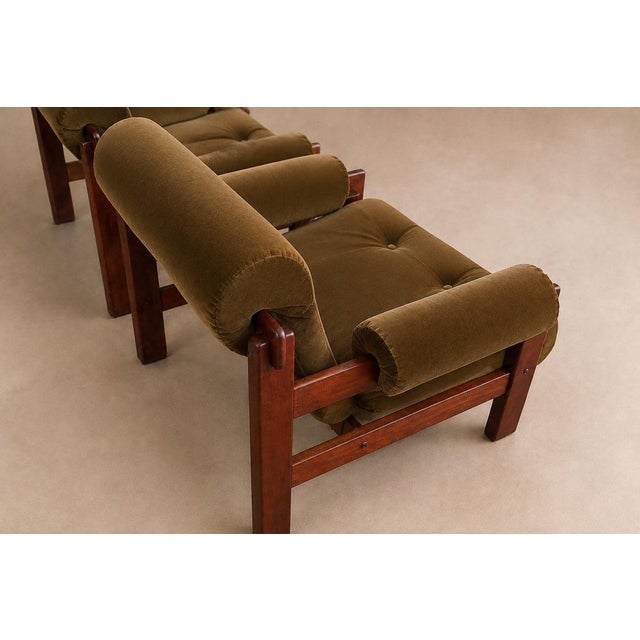 Pair of “Copa” Armchairs in Jatobá and Olive-Green Mohair by Jean Gillon for Italma, Brazil, 1960s For Sale - Image 13 of 18