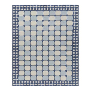 Rug & Kilim's Oversized Dhurrie Rug in Blue and White Geometric Patterns For Sale