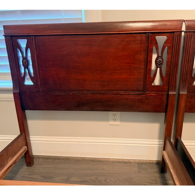 Brown Vintage Federal Carved Mahogany Twin Beds, Pair For Sale - Image 8 of 16