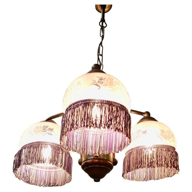 French Triple Fringed Glass Pendant Light, 1930 For Sale - Image 9 of 9