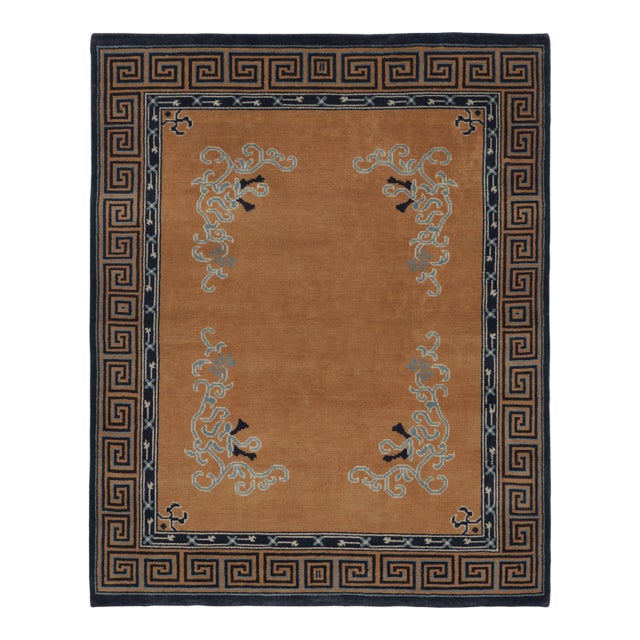 Rug & Kilim’s Chinese Art Deco Inspired Rug, Brown With Greek Key Border For Sale