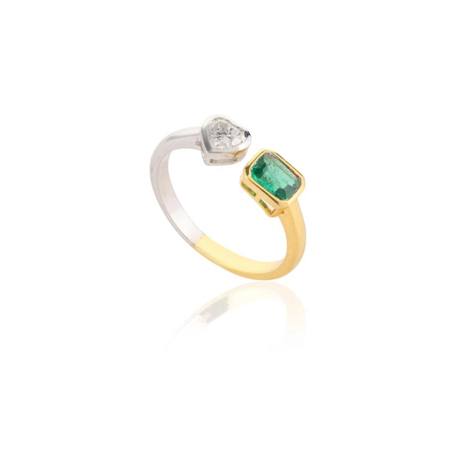 Not Yet Made - Made To Order Emerald Diamond Toi Et Moi 18k Gold Ring Size 7 (All Sizes Available) For Sale - Image 5 of 9