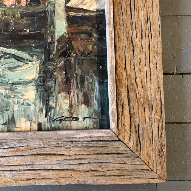 Original painting on stretched canvas 18 x 21 Signed lower right Overall size with custom made barn wood frame is 24 x 27