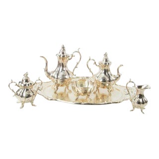 Vintage Reed & Barton Winthrop Hand-Chased Silver Plate 6 Piece Coffee and Tea Set Including Tray For Sale