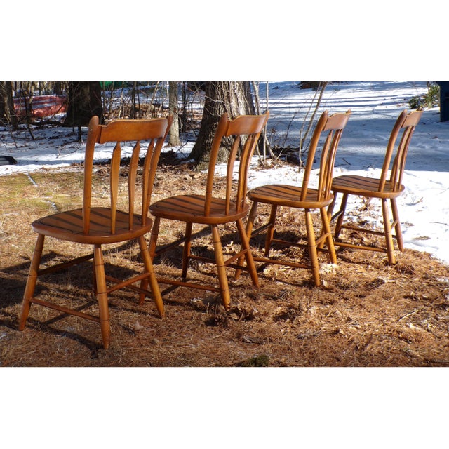 Vintage Set of 4 L. Hitchcock Arrow Back Solid Maple Stenciled Dining Chairs For Sale In Boston - Image 6 of 12