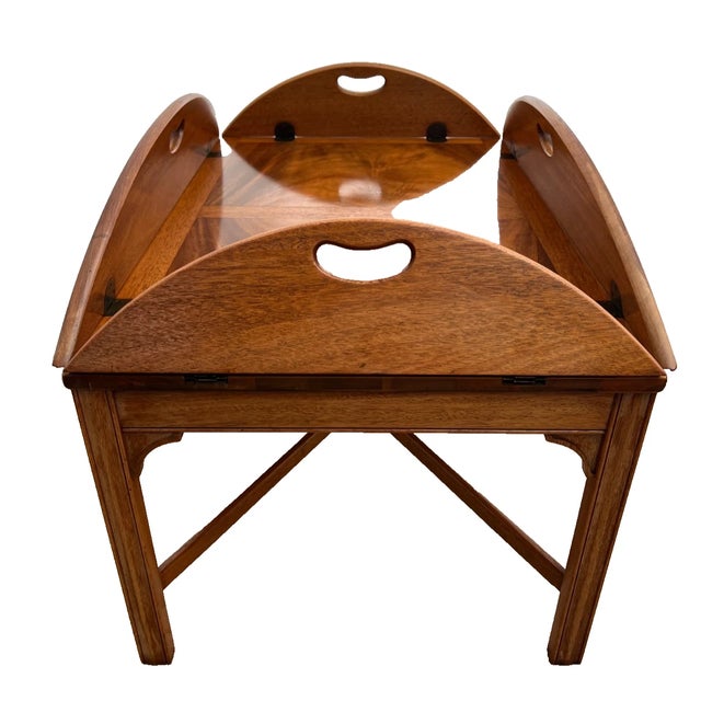 1970s Vintage Heritage Henredon Butler's Tray Oval Cocktail Table Flame Mahogany For Sale - Image 5 of 15