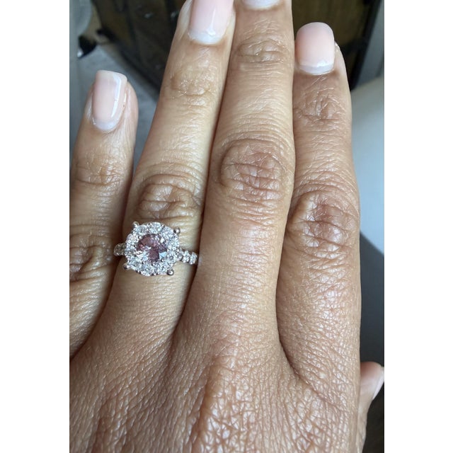 1.51 Carat Pink Sapphire Diamond 14 Karat White Gold Engagement Ring, Size 6.5 For Sale - Image 9 of 12