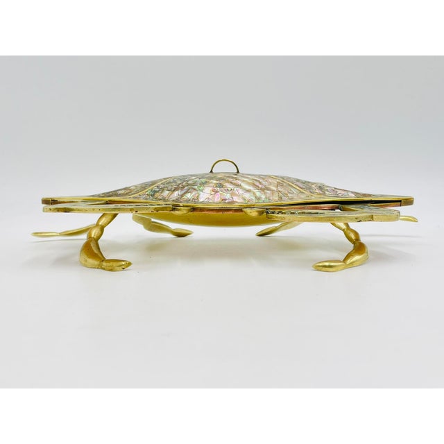 Mexican 1960s Rare Los Castillo Taxco "Crab" Abalone & Brass Jewelry Box, Mexican Silversmith For Sale - Image 3 of 18