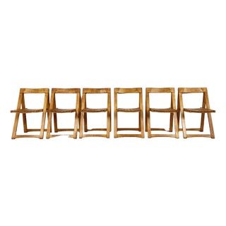 Vintage Wooden Folding Chairs, 1960s, Set of 6 For Sale