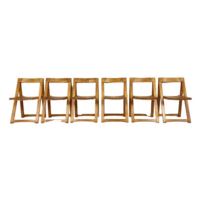 Vintage Wooden Folding Chairs, 1960s, Set of 6 For Sale