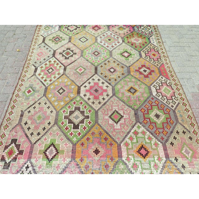 Mid-Century Modern 60s Turkish Handmade Multicolor Jejim Boho Area Kilim Rug For Sale - Image 3 of 11