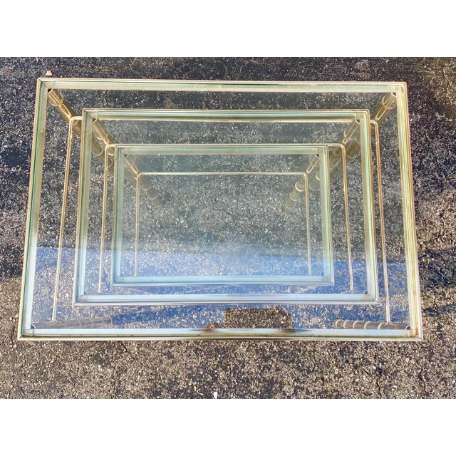 Late 20th Century Faux Bamboo Chinoiserie Brass Nesting Tables – Set of Three For Sale In Milwaukee - Image 6 of 9