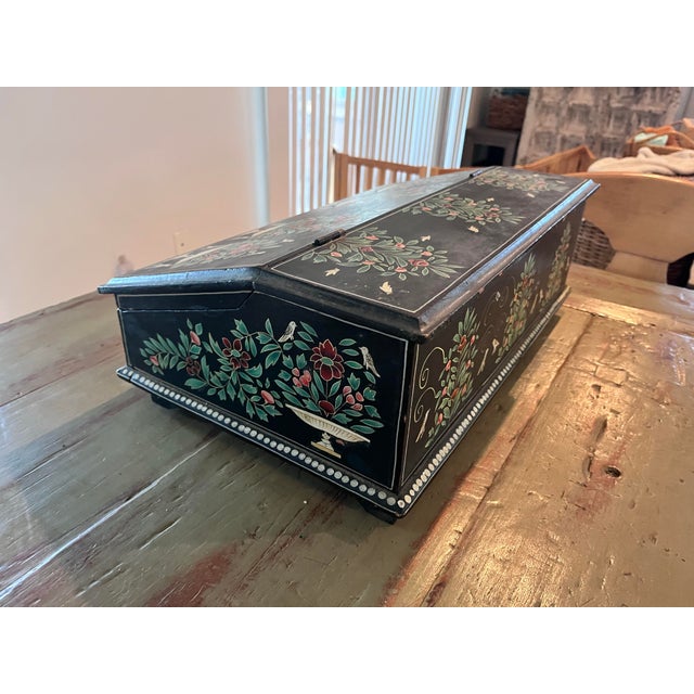 Vintage Hand Painted Slant Front Correspondence Box. For Sale - Image 9 of 12