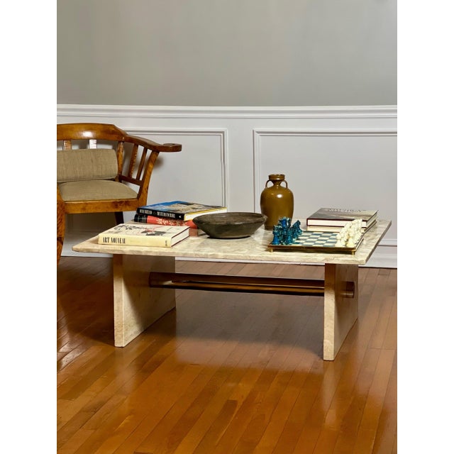 Solid Marble and Chrome Rectangular Coffee Table in Cream For Sale - Image 15 of 15