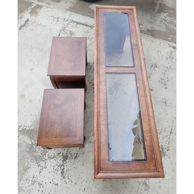 Asian Thomasville Ming Style Mahogany Table and Stools - 3 Piece Set For Sale - Image 3 of 5