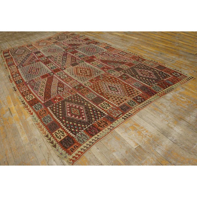 19th Century Turkish Sivas Kilim ( 6'4" x 11'4" - 193 x 345 ) Antique Kilim – Oushak Turkish Geometric Knotted Rug, Circa...