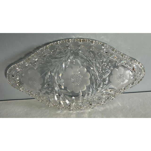 Vintage American Brilliant Period Cut Crystal Glass Oval Scalloped Edge Dish For Sale - Image 14 of 16