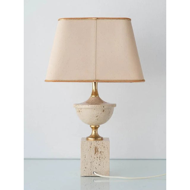 Mid-Century Modern Mid-Century Italian Travertine and Brass Table Lamp attributed to Philippe Barbier, 1970s For Sale - Image 3 of 18