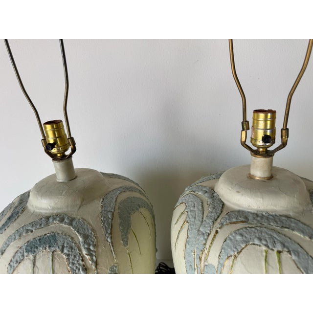 Metal 1980’s Vintage Hand-Painted Ceramic Table Lamps – A Pair/ Sold For Sale - Image 7 of 12