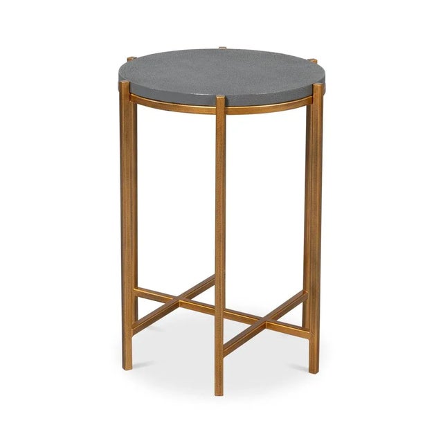 Contemporary Pewter Leather Top Accent Table For Sale - Image 3 of 12
