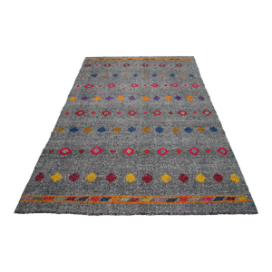 1960s Vintage Turkish Kilim Handwoven Braided Area Rug Boho Living Room Decor