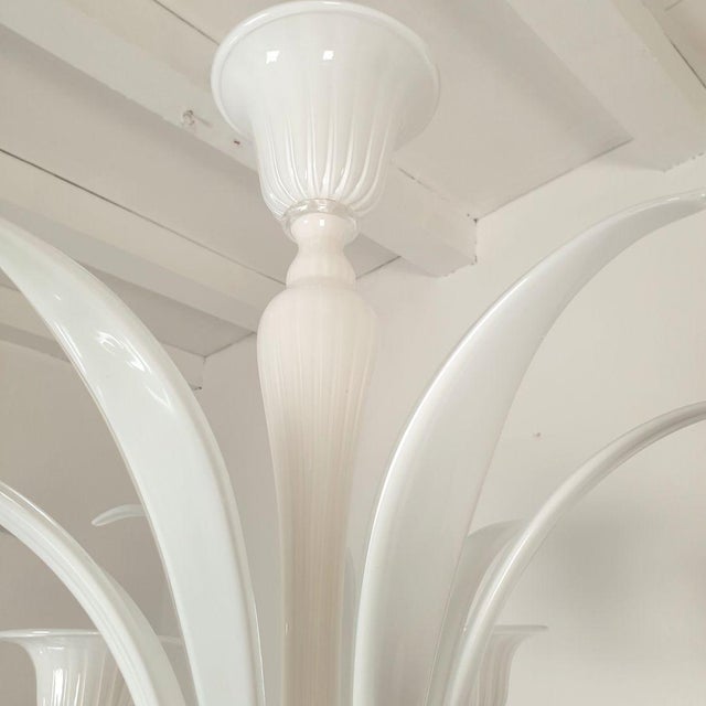 1970s Attributed to Venini White Murano Glass Chandelier For Sale - Image 9 of 11