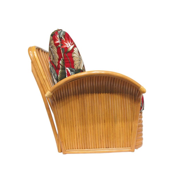 Art Deco Style "Golden Girls" Rattan Fan Arm Lounge Chair For Sale - Image 4 of 4