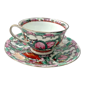 Early 20th Century Rose Medallion Tea Cup and Saucer Set