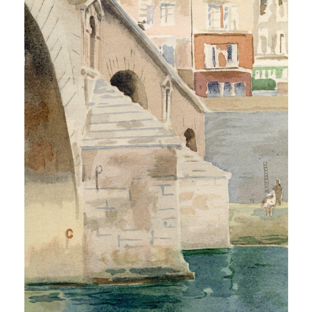 Original lithograph print of the Pont-Marie Bridge in Paris from a 1920s American folio of French bridge designs. The...