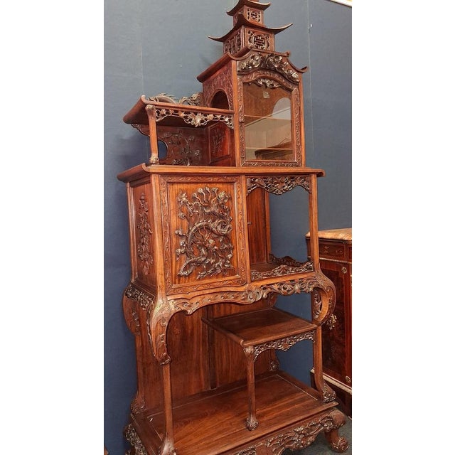 Japanese-Style Carved Wooden Display Cabinet For Sale - Image 5 of 8