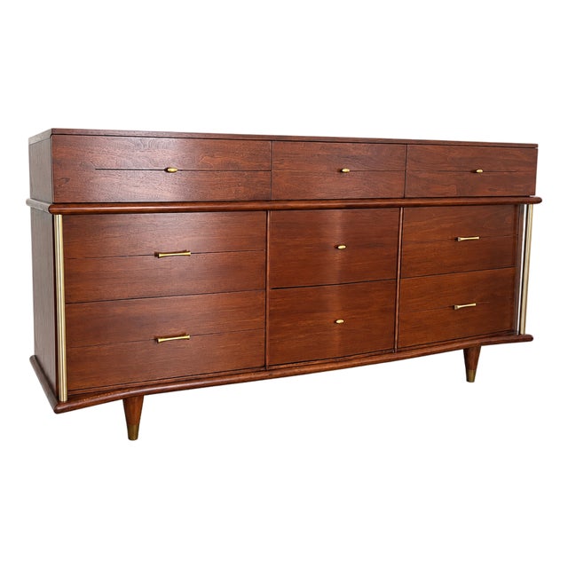 Vintage Restored Mid Century Modern Mengel 9 Drawer Dresser For Sale