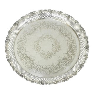 Vintage Eg Webster & Son Silver Plated Grapevine Round Bar Serving Platter Tray For Sale