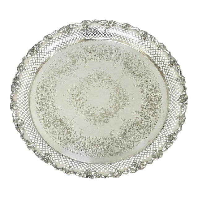 Vintage Eg Webster & Son Silver Plated Grapevine Round Bar Serving Platter Tray For Sale
