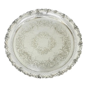 Vintage Eg Webster & Son Silver Plated Grapevine Round Bar Serving Platter Tray