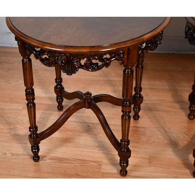 1930s 1930s Antique French Style Burl Mahogany Wood Side Tables Accent Round Tables For Sale - Image 5 of 16